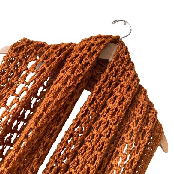 Handmade Knit Scarf With Large Pockets | Rust Orange | One 75”x22” - Picture 2 of 5